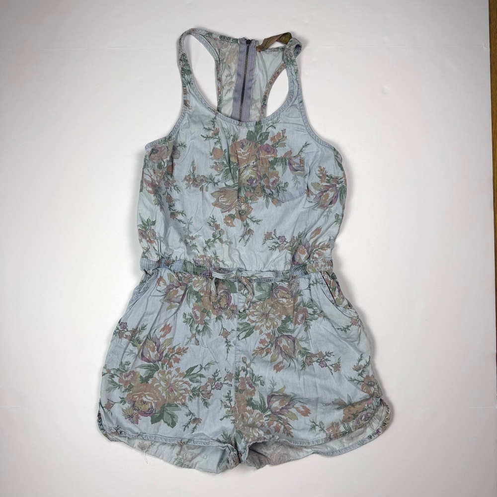 Denim Co Floral Cottagecore Womens Romper Playsuit Blue Cotton